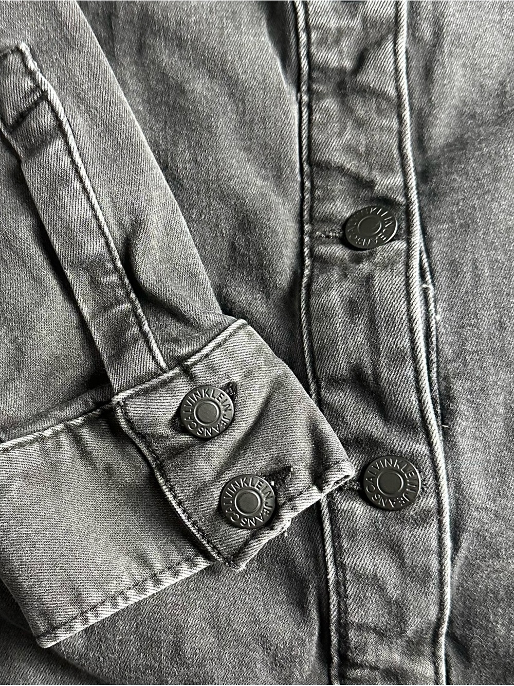 Calvin Klein Jeans Black Wash Denim Button Front Shirt Dress M Utility Mini - Picture 6 of 11